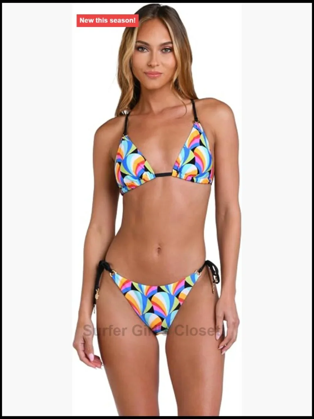 Triangle Halter Bikini Swimsuit Top Plunging Neckline Adjustable Straps